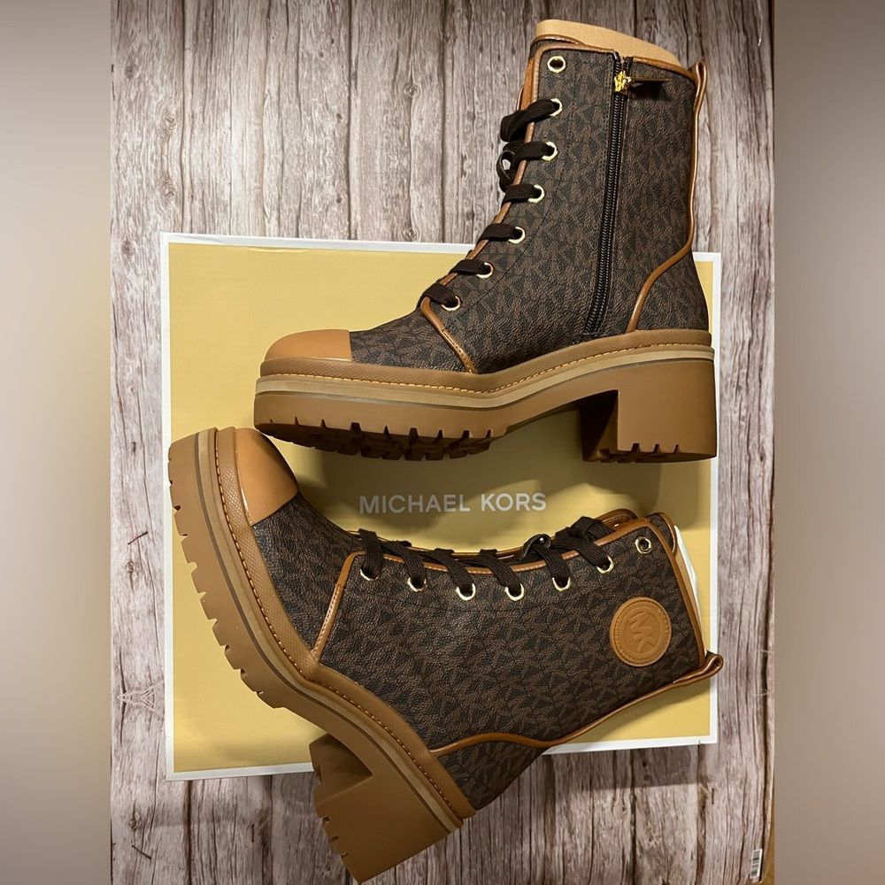 MICHAEL‎ Michael Kors Leather Boots Corey Signature Logo Allover Print